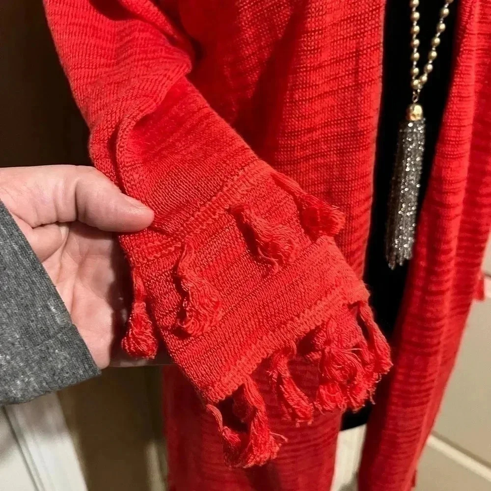 ZOZO orange open front cardigan with tassels hem and cuff sz M - Picture 3 of 5